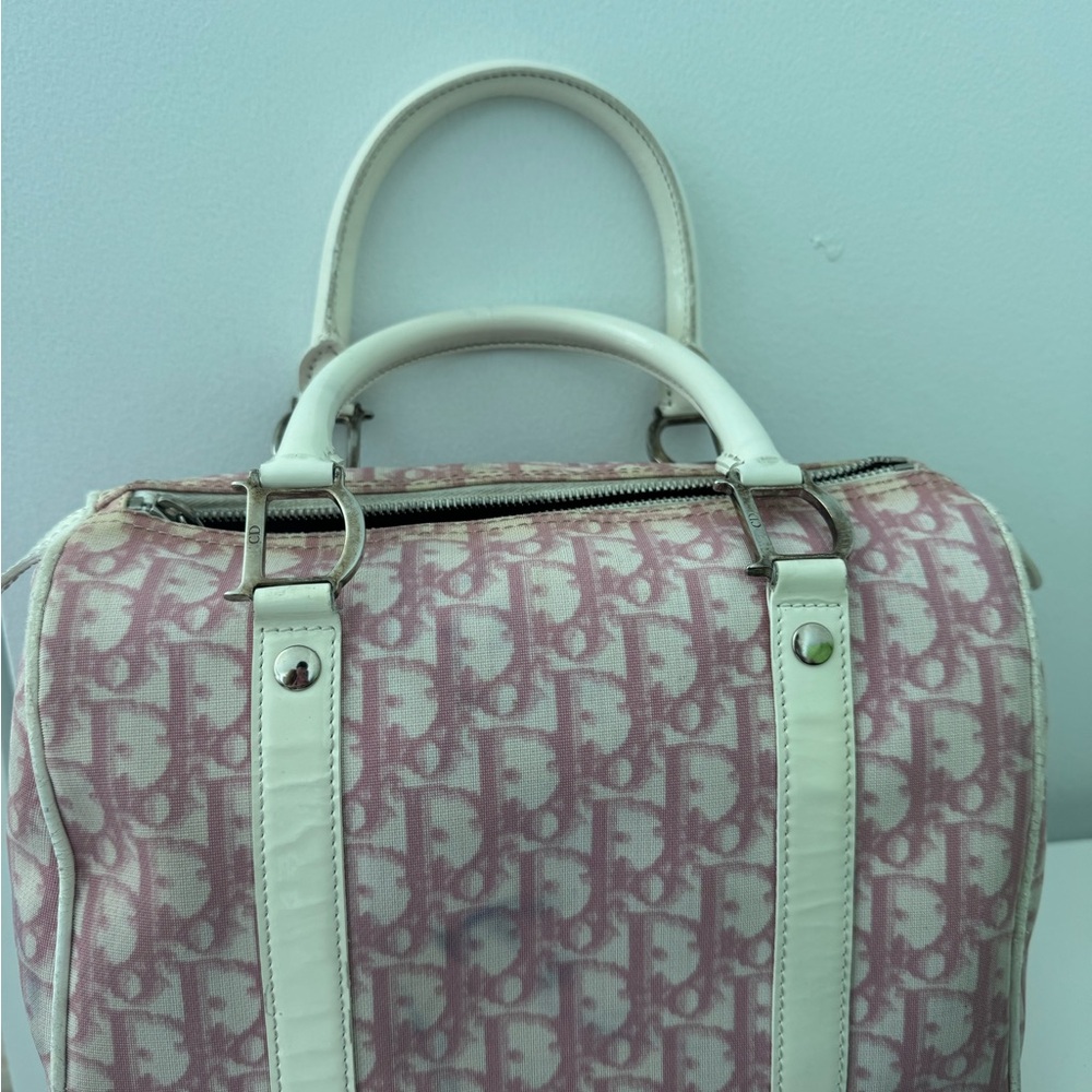 Dior Pink and White Satchel with Monogram Design